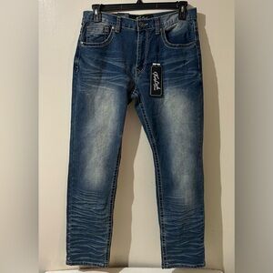 True Luck Men’s Jeans Classic Stretch Straight 34/32 Thick Stitch Whiskered NEW‎
